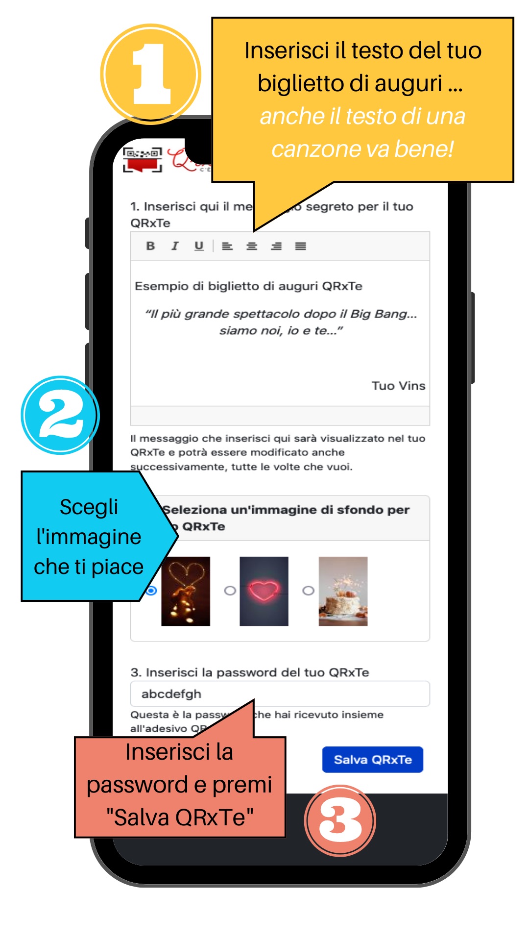 Istruzioni per creare e salvare QRxTe